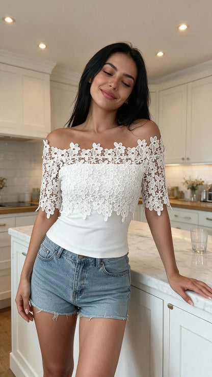 Women's Floral Lace Off-Shoulder Top
