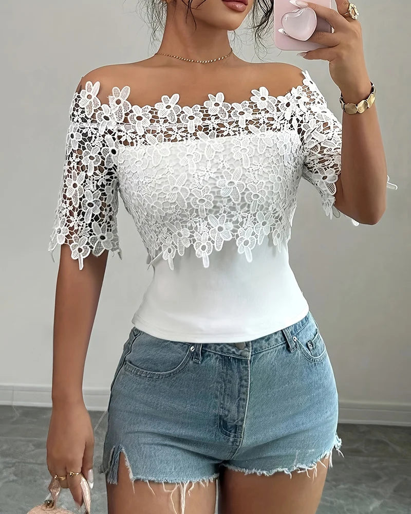 Women's Floral Lace Off-Shoulder Top