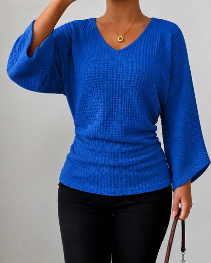 Women's Waffle-Texture V-Neck Top