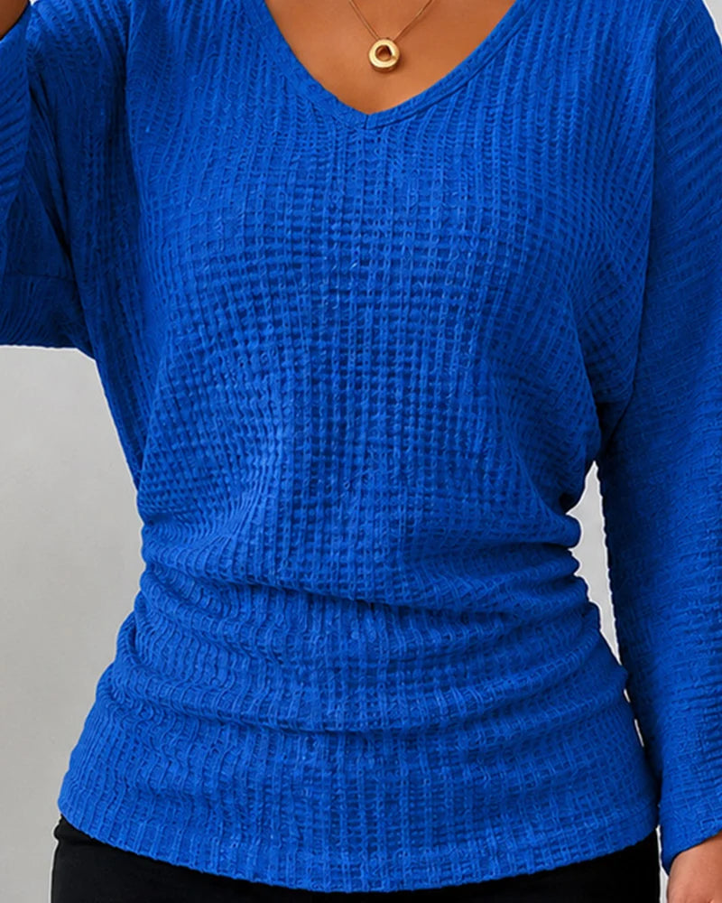 Women's Waffle-Texture V-Neck Top