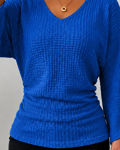 Women's Waffle-Texture V-Neck Top