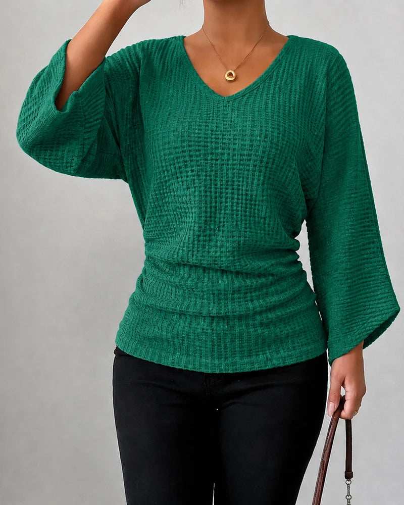 Women's Waffle-Texture V-Neck Top