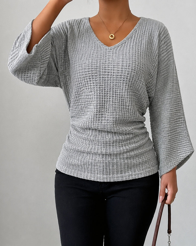 Women's Waffle-Texture V-Neck Top