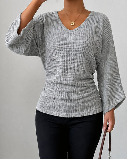 Women's Waffle-Texture V-Neck Top