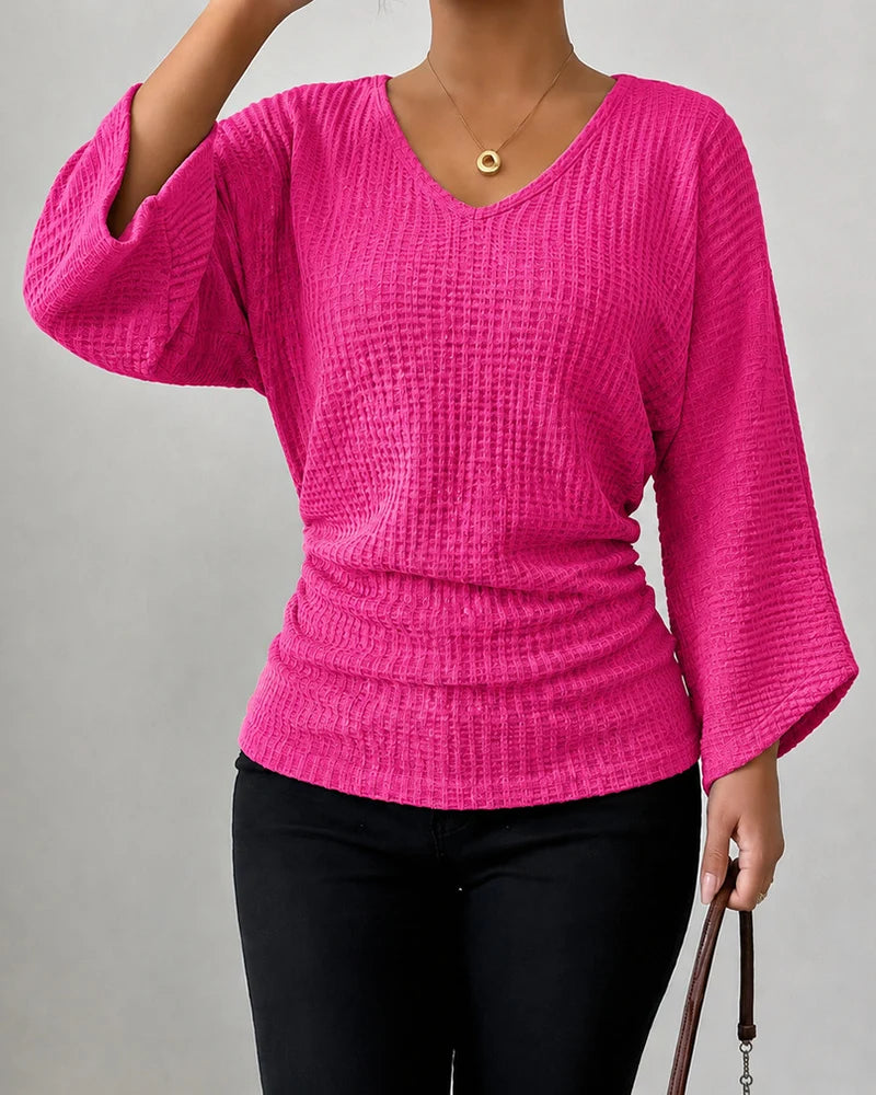 Women's Waffle-Texture V-Neck Top