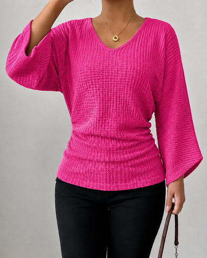 Women's Waffle-Texture V-Neck Top