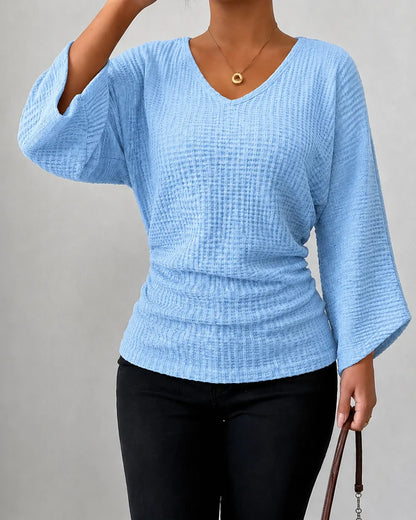 Women's Waffle-Texture V-Neck Top