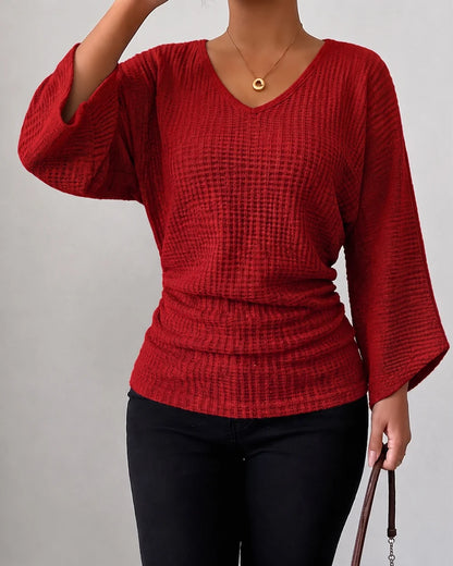 Women's Waffle-Texture V-Neck Top