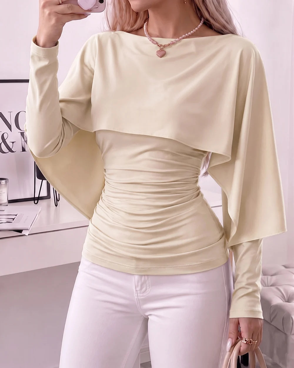 Women's Ruched Boat-Neck Cape Top