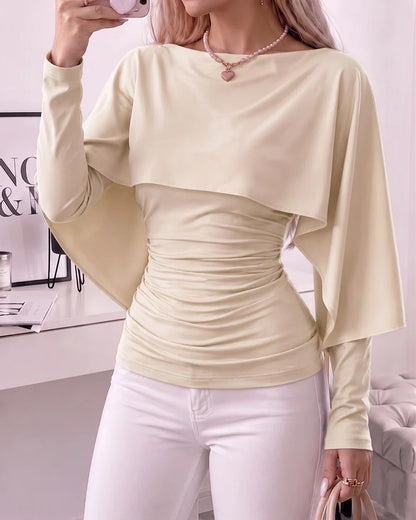 Women's Ruched Boat-Neck Cape Top