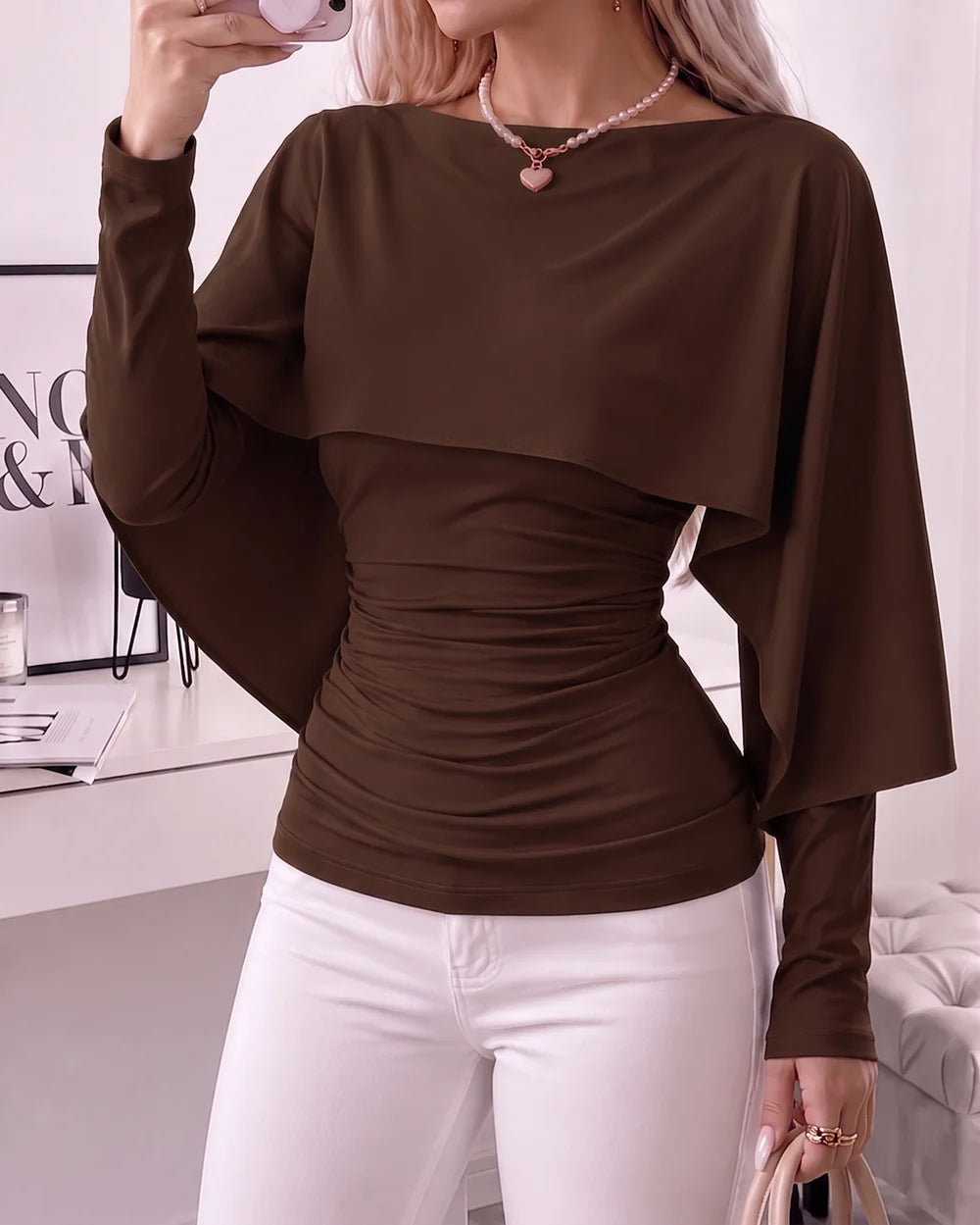 Women's Ruched Boat-Neck Cape Top