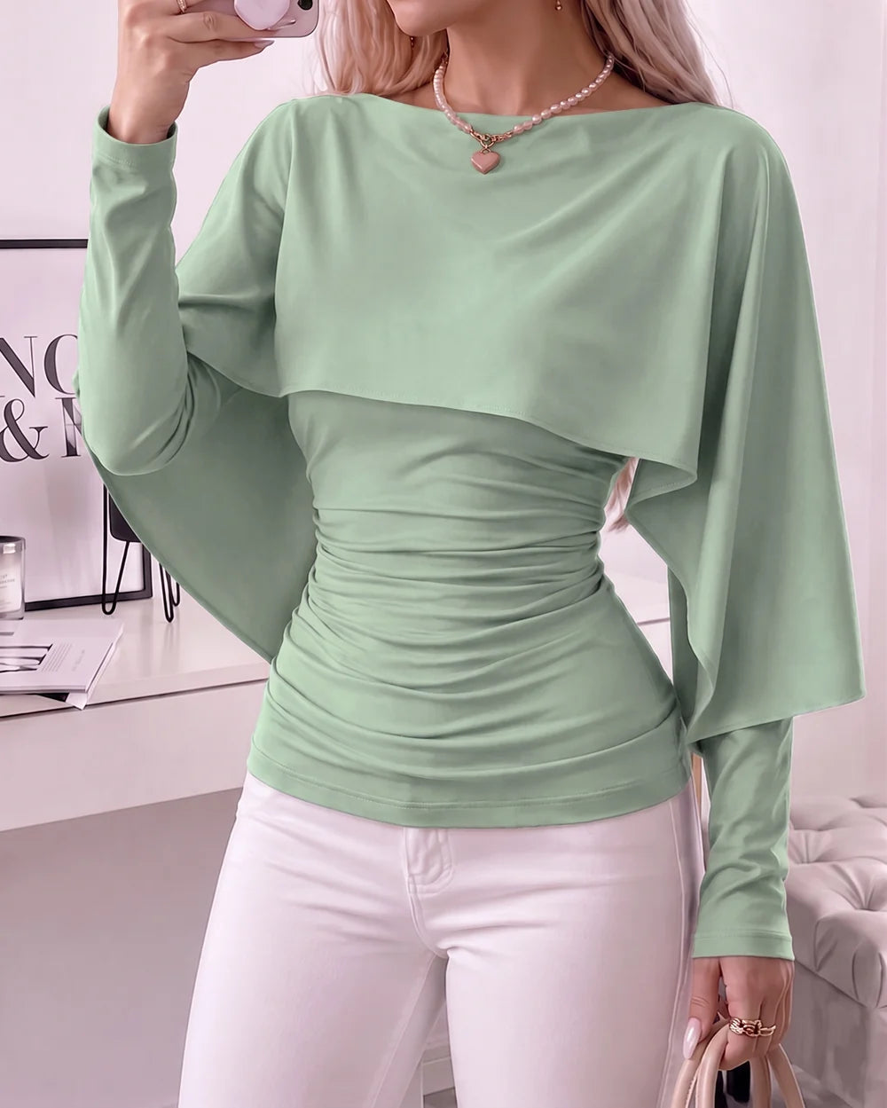 Women's Ruched Boat-Neck Cape Top