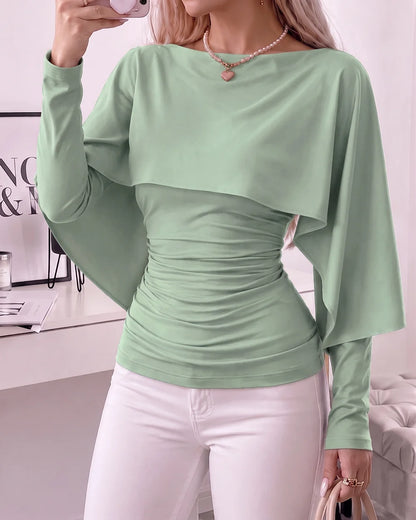 Women's Ruched Boat-Neck Cape Top