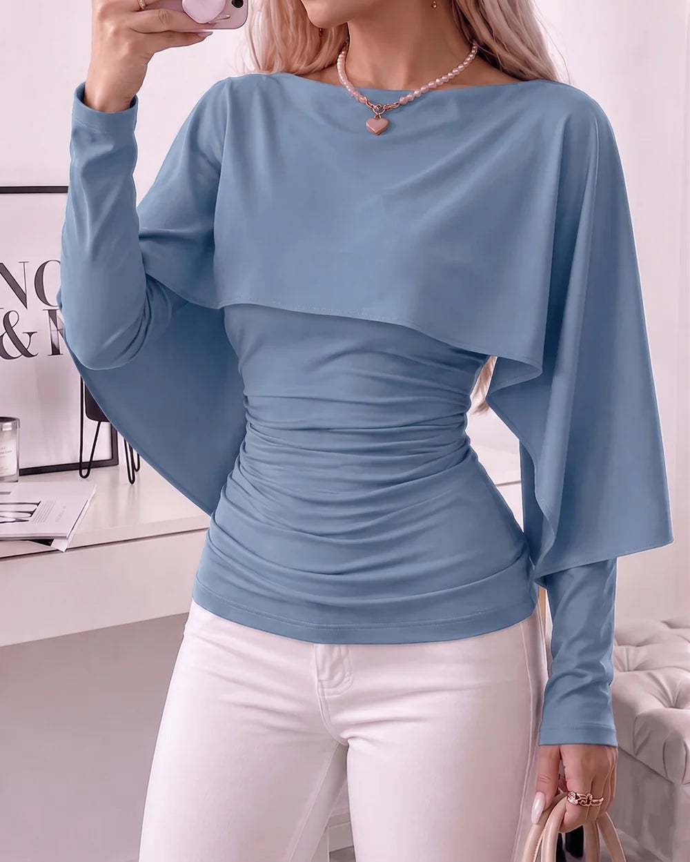 Women's Ruched Boat-Neck Cape Top