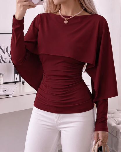 Women's Ruched Boat-Neck Cape Top