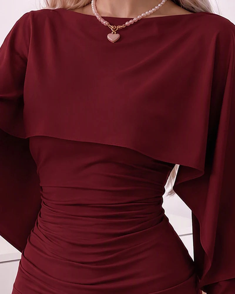 Women's Ruched Boat-Neck Cape Top