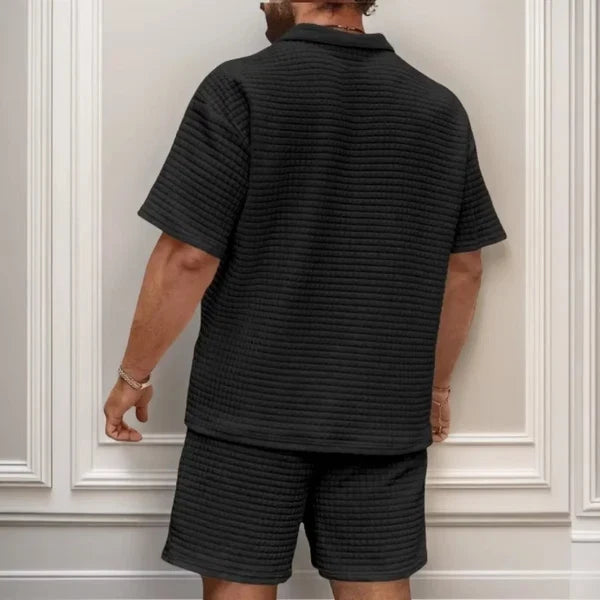 Men’s Textured Polo Shirt and Shorts Set