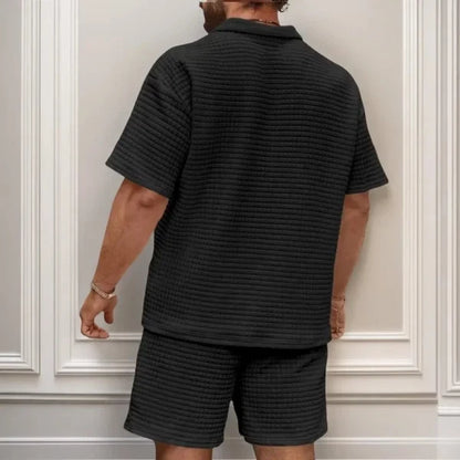 Men’s Textured Polo Shirt and Shorts Set