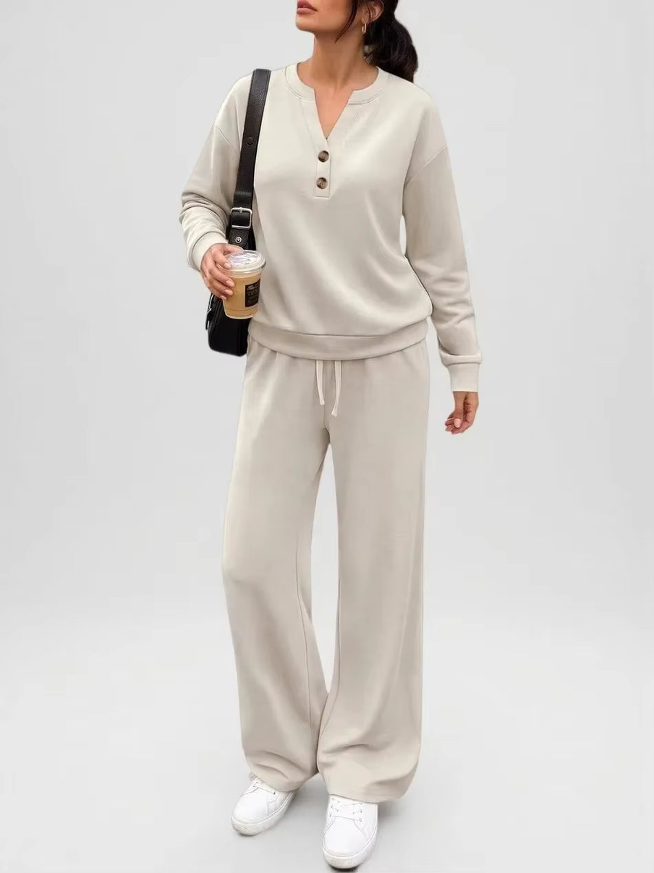 Women's Two-Piece Top and Wide-Leg Pants Set