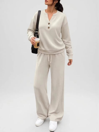 Women's Two-Piece Top and Wide-Leg Pants Set