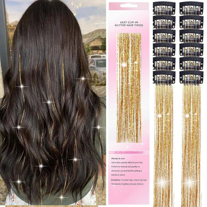 12-Pack Clip-In Sparkle Hair Tinsel Strands