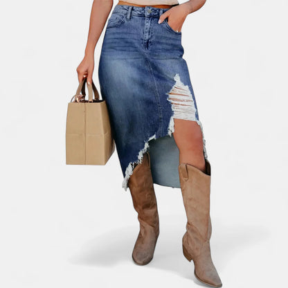 Women's High-Waisted Distressed Skirt