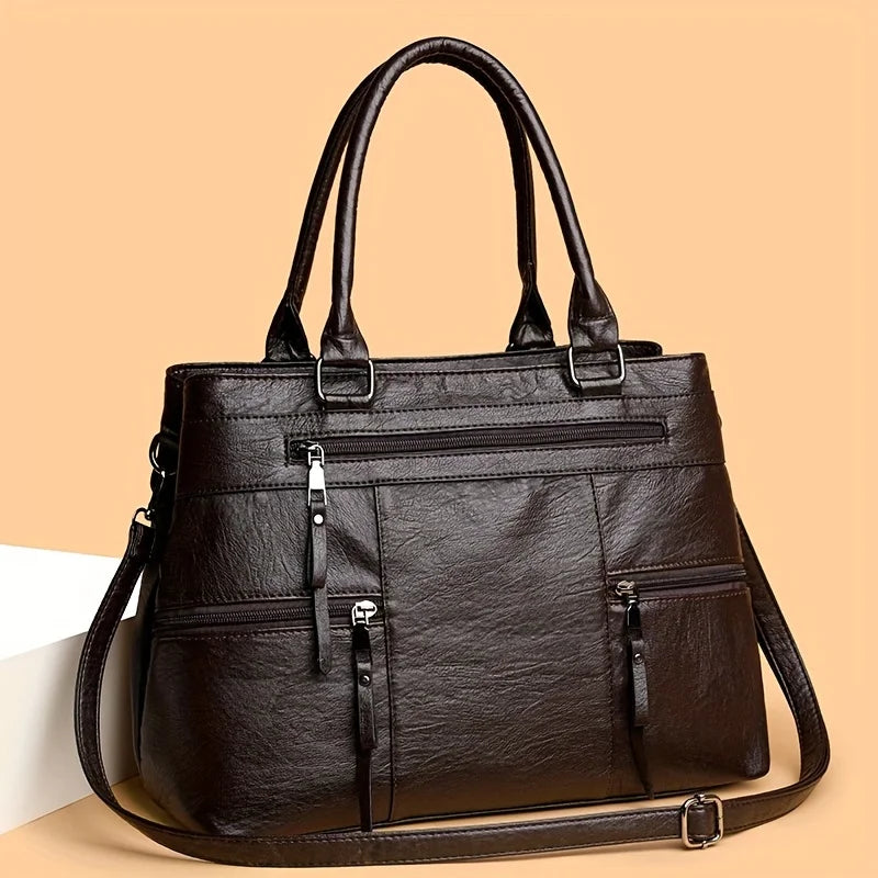 Women’s Organised Multi-Pocket Vegan Leather Tote Bag
