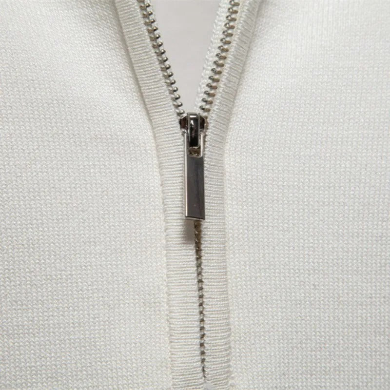 Men's Textured Zip Collar Polo Sweater