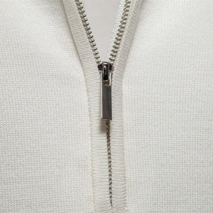 Men's Textured Zip Collar Polo Sweater