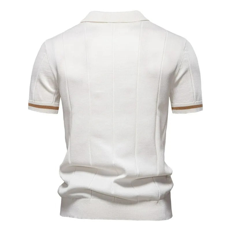 Men's Textured Zip Collar Polo Sweater