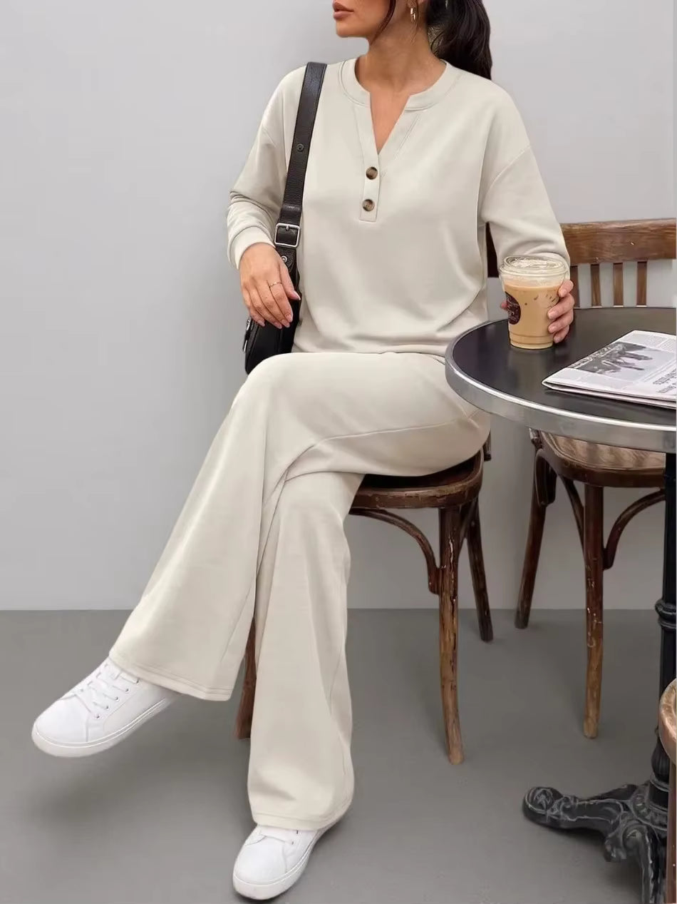 Women's Two-Piece Top and Wide-Leg Pants Set