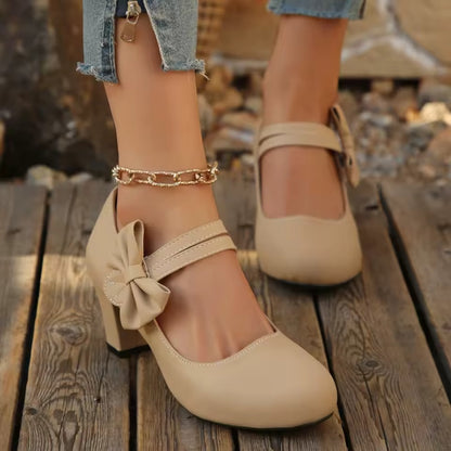 Women's Bow Strap Block Heel Shoes