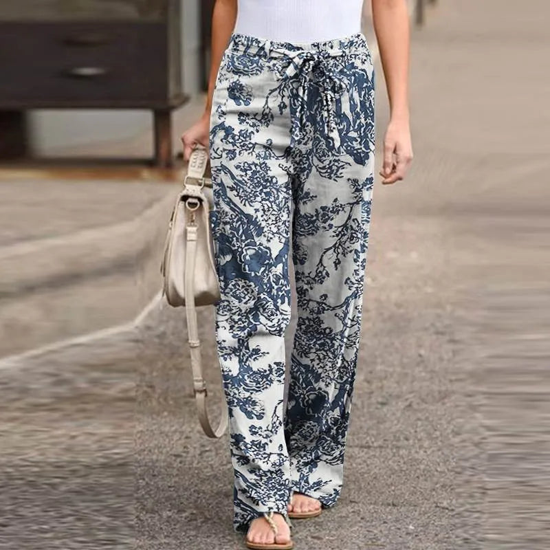 Women's Floral Drawstring Wide-Leg Pants