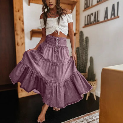 Women's Tiered Denim Maxi Skirt