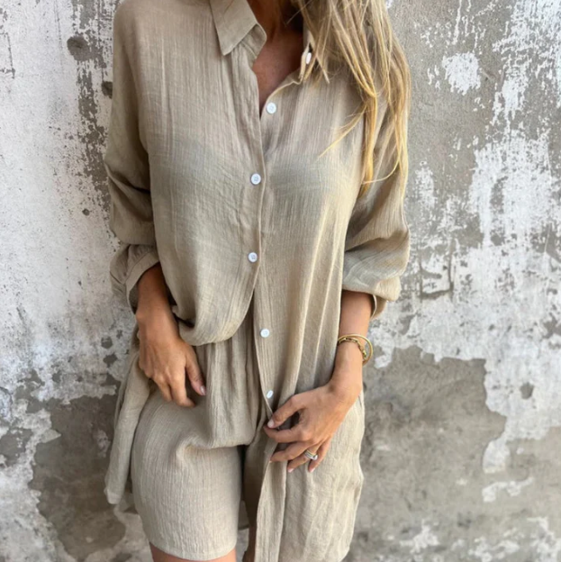 Women’s Relaxed Button-Up Shirt & Shorts Set
