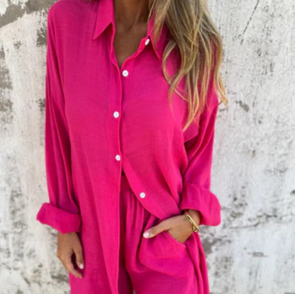Women’s Relaxed Button-Up Shirt & Shorts Set