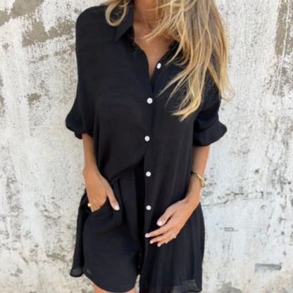 Women’s Relaxed Button-Up Shirt & Shorts Set