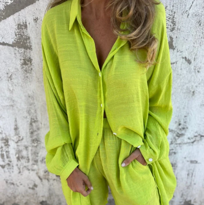 Women’s Relaxed Button-Up Shirt & Shorts Set