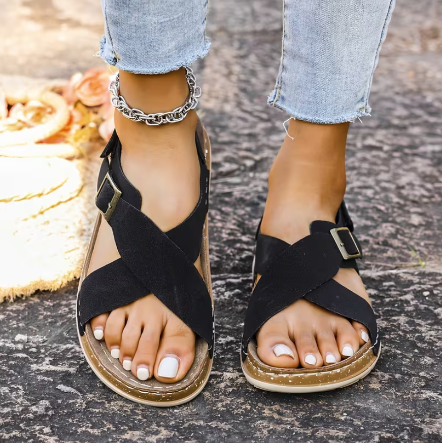 Women’s Crisscross Buckle Slingback Flat Sandals