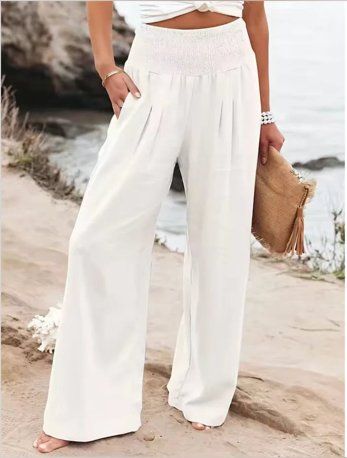 Women's Smocked Waist Wide-Leg Pants