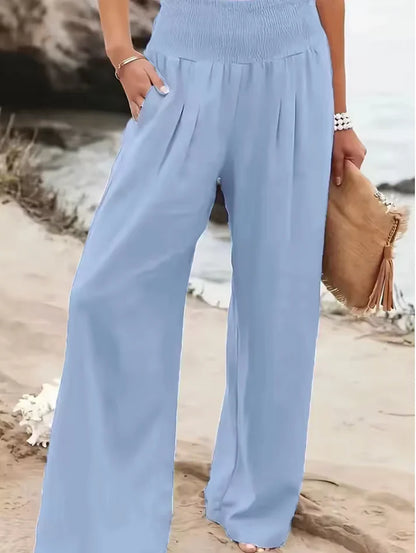 Women's Smocked Waist Wide-Leg Pants