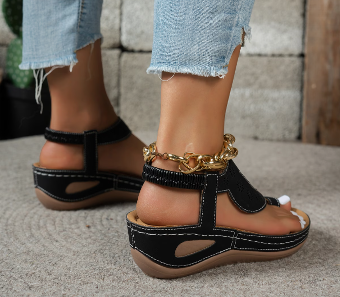 Women’s Cutout T-Strap Wedge Sandals