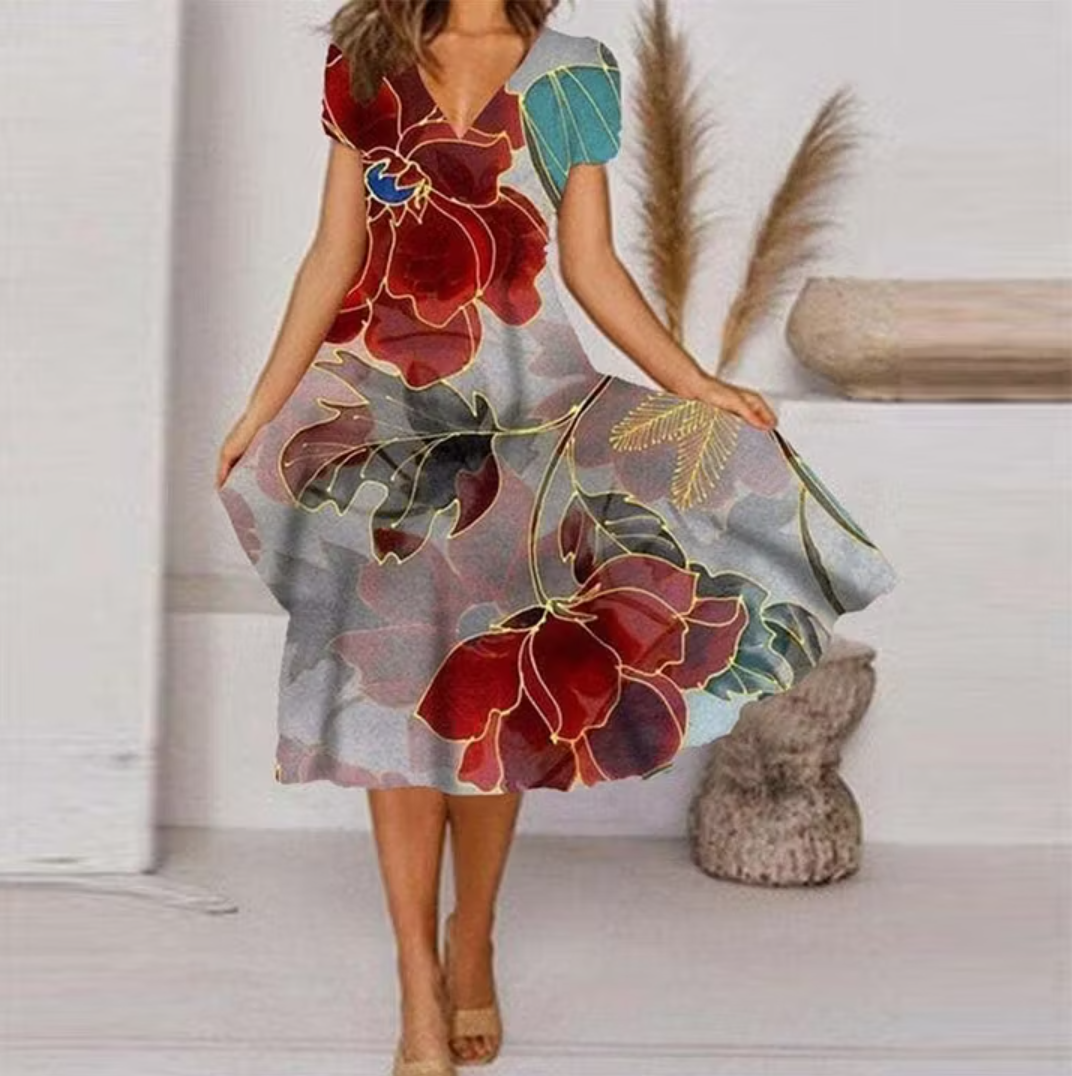 Women’s Floral V-Neck Midi Dress