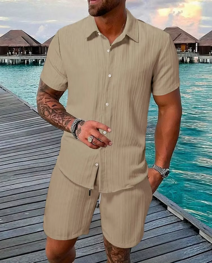 Men’s Textured Short Sleeve Shirt and Shorts Set