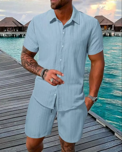 Men’s Textured Short Sleeve Shirt and Shorts Set