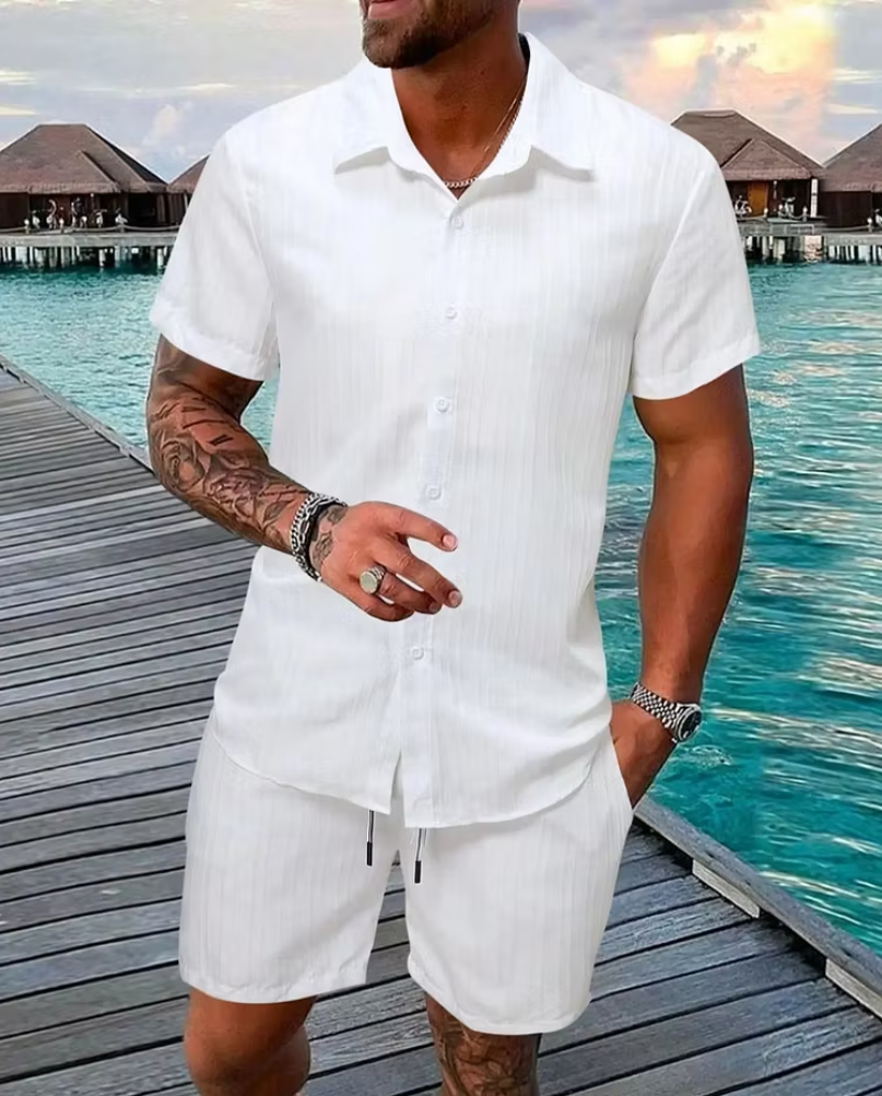 Men’s Textured Short Sleeve Shirt and Shorts Set