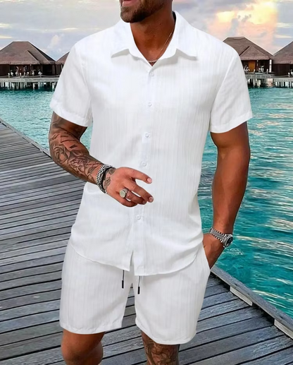Men’s Textured Short Sleeve Shirt and Shorts Set
