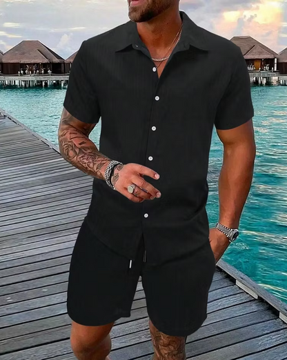 Men’s Textured Short Sleeve Shirt and Shorts Set