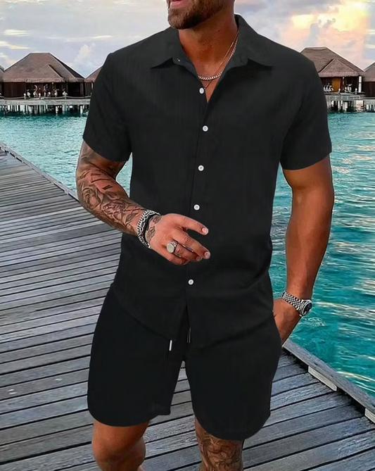 Men’s Textured Short Sleeve Shirt and Shorts Set