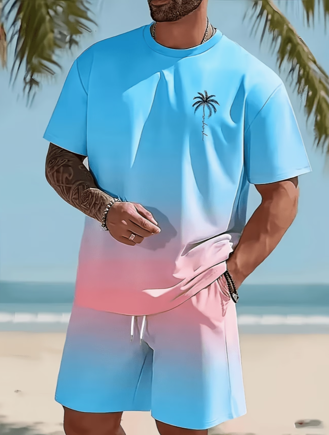 Men's Gradient T-Shirt & Shorts Set